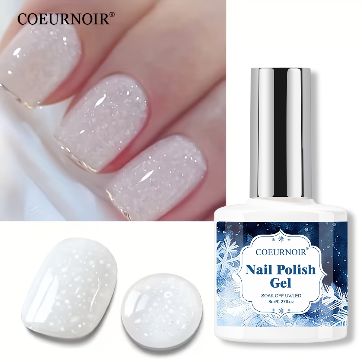 Image of 8ml Snow Glitter Polish White Pink Nail Supplies Semi-permanent Nail Art Manicure Soak-off Led Gel Nail Varnishes Long-lasting Shine