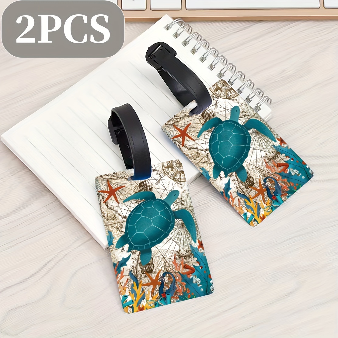 

[customer ] 2pcs Vintage Sea Turtle & Ocean Print Pvc Luggage Tags - , Id For Suitcases & Travel Bags