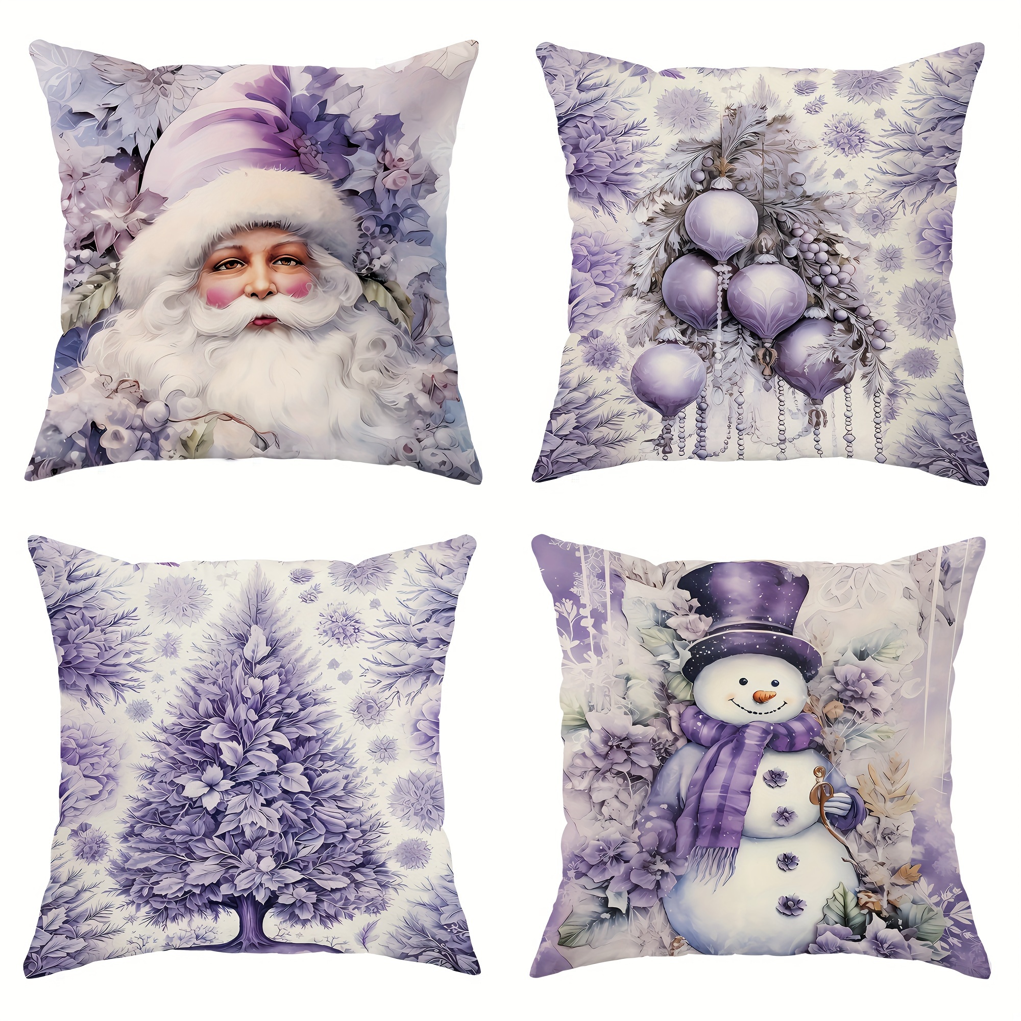 

4pcs Velvet Christmas Winter Santa Snowman Throw Pillow Covers Decorative Pillowcases 18in*18in Suitable For Living Room Bedroom Sofa Bed Decoration Without Pillow Inserts