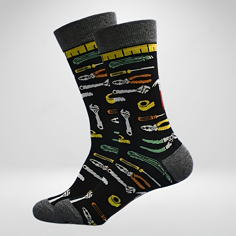 1 Pair Men's Tool-themed Mid-calf Socks | Breathable, Comfortable, Creative, Suitable For Outdoor, Wear, Ideal For Gifts, Casual, Sports, Office
