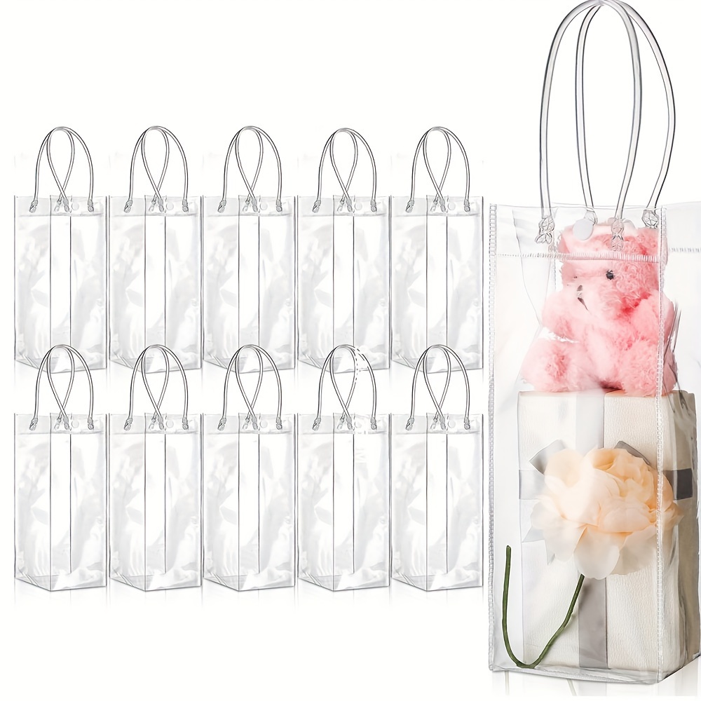 

25pcs Clear Plastic Gift Bags With Handles - Durable Pvc Packaging For Jewelry Display, Floral Arrangements, Wedding & Party Favors - Power-free, Versatile Transparent Packing Bag Set