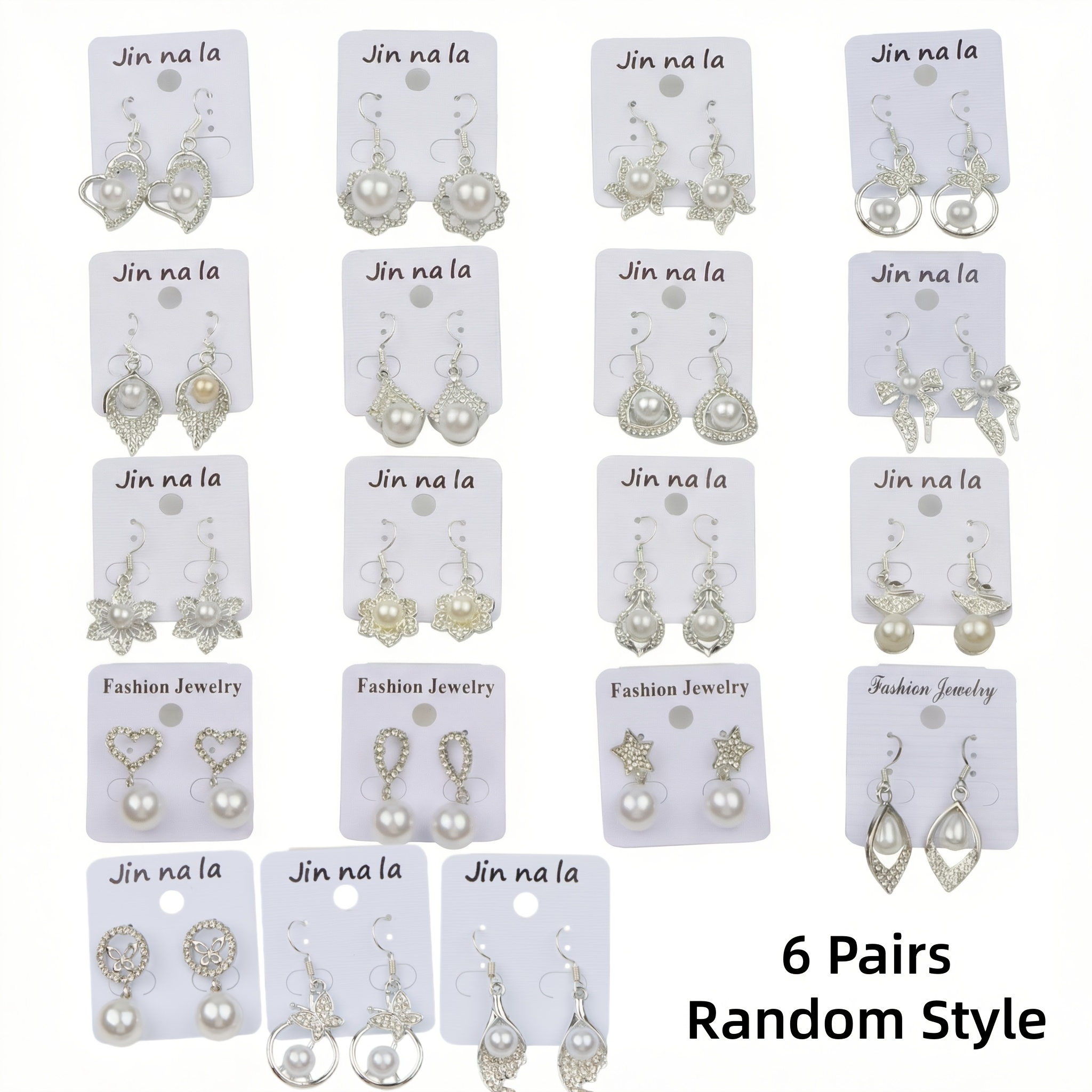 TEMU 6 Pairs Of Fashionable Heart And Flower Women's Earrings, Elegant Pendant , Holiday Wedding Jewelry Gift, Random Styles , Opp Bag Packaging ()