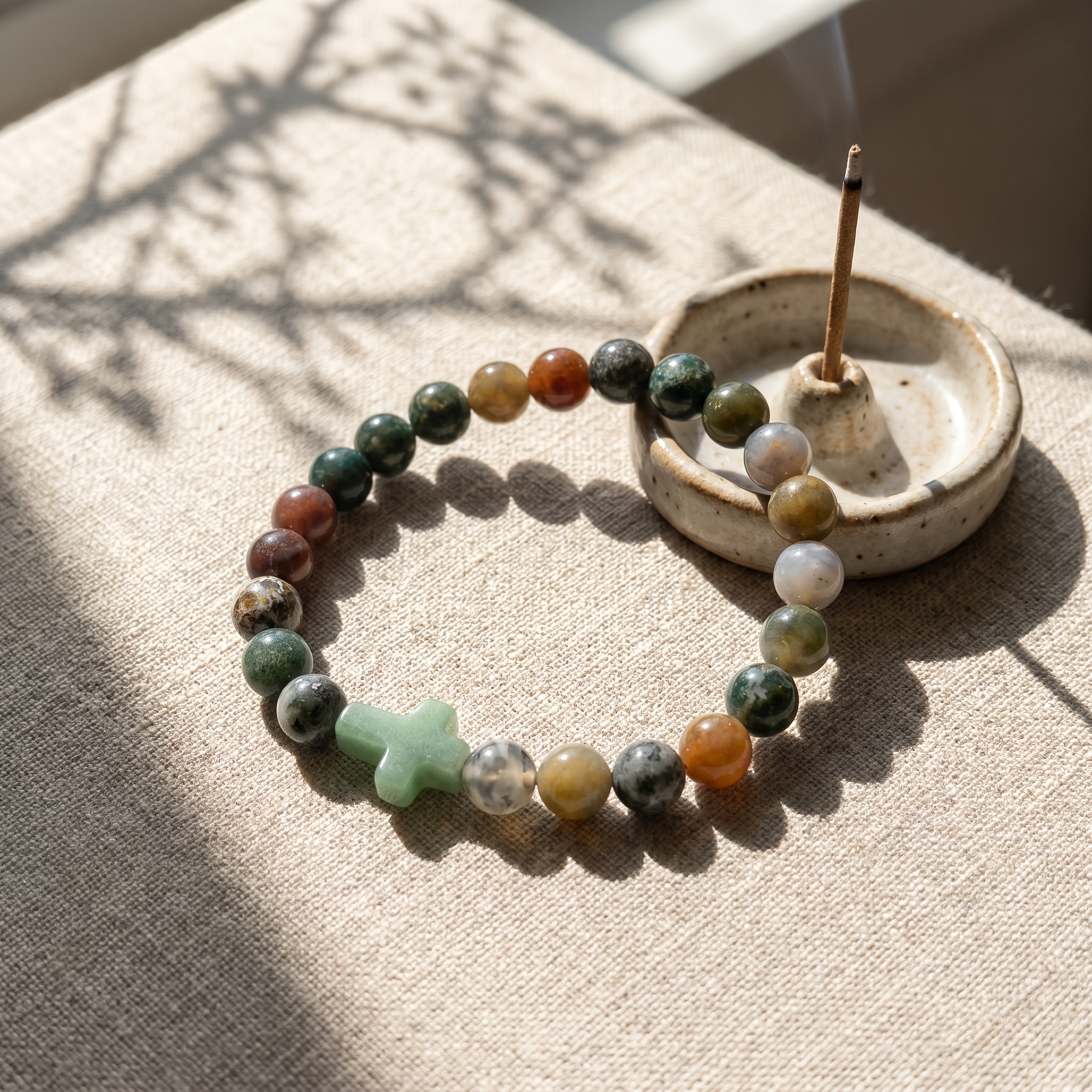 Minimalist Round Bead Bangle with Cross Pendant