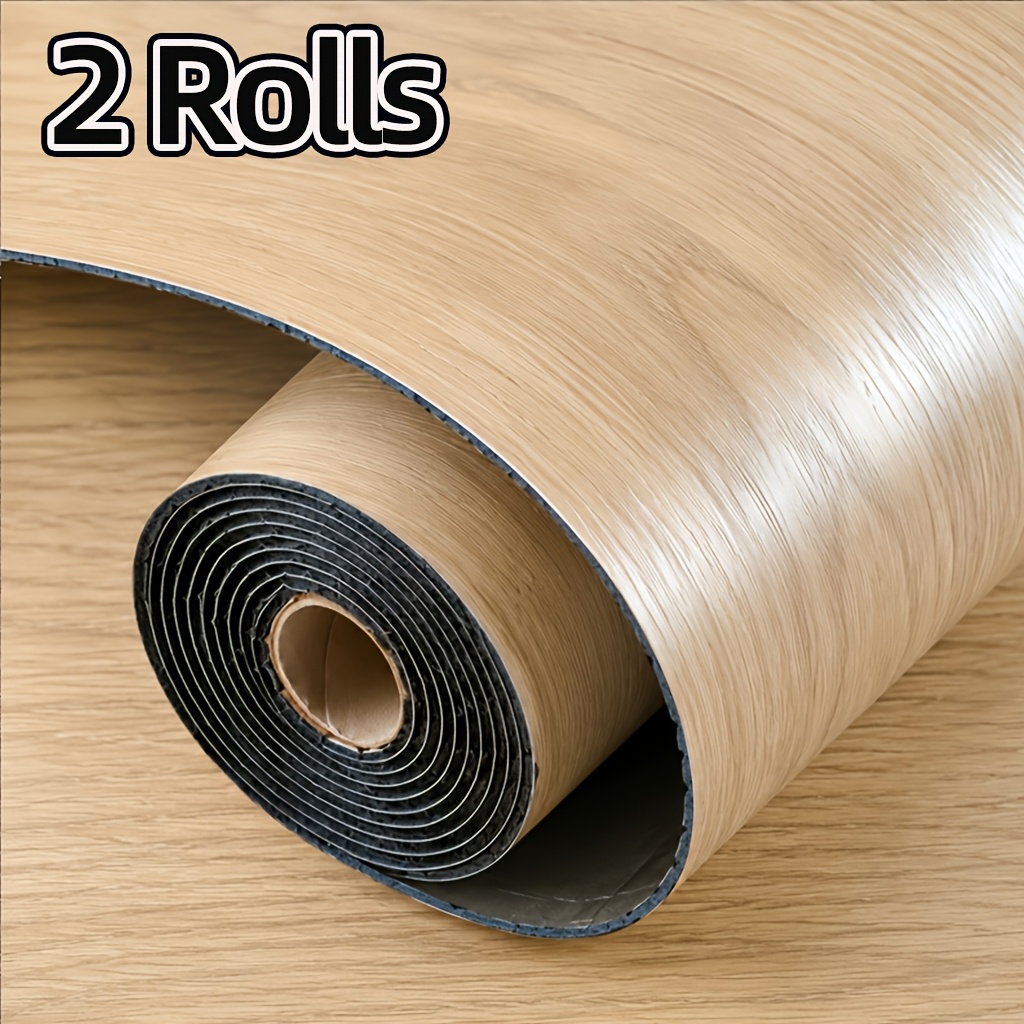 TEMU 2 Rolls Of Vinyl Flooring, Thickened 3d Texture, Vintage Wood Grain Flooring With Self-adhesive Coating, Suitable For Floors, Walls, , Stairs,