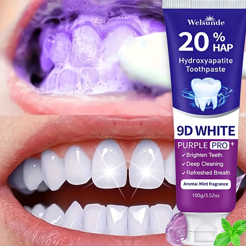Image of 20% Purple 9d White Hydroxyapatite & Remineralizing Toothpaste, Deep Cleaning & Effect, -24h, Strong Whitens Effect, -free, Natural Formula, Suitable For Daily Use And Travel, Ideal For Gift