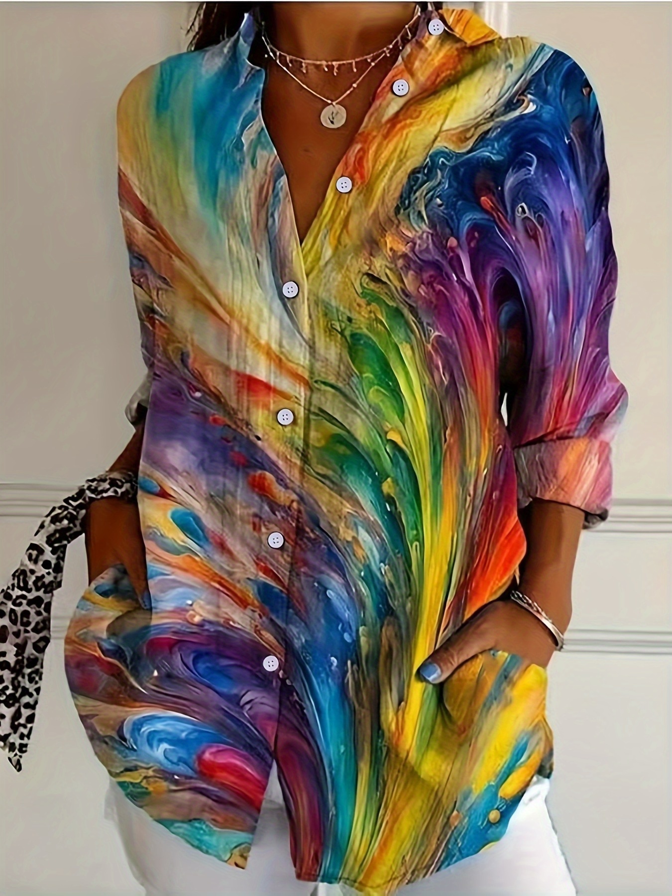 camisa feminina de comprida com estampa tie dye Temu Brazil