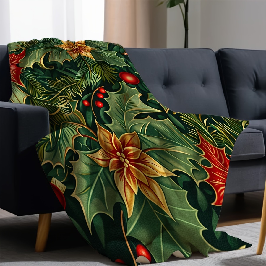 

1pc Green Leaves Warm And Comfortable Blanket For Bedroom Living Room Sofa