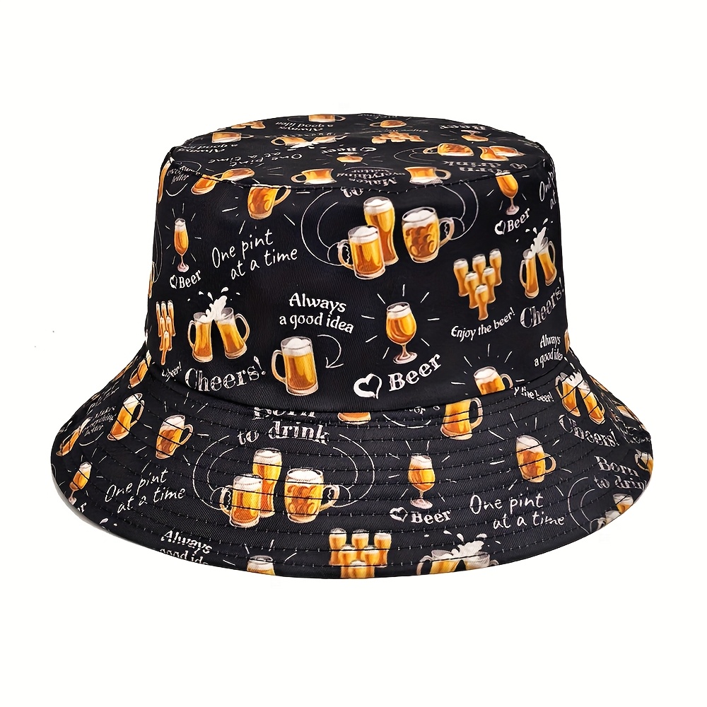 Image of Casual Party Beer Printed Reversible Fisherman Hat For Hip-hop Outdoor Travel