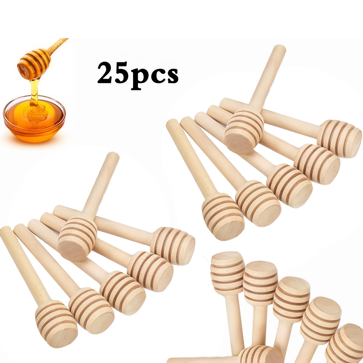 TEMU 15pcs/25pcs/35pcs Mini Wooden Honey Scoops, Jam Collecting, Dispensing, Tools, Reusable Honey Stir Sticks, 3-inch Wooden Honey Spoons, Mini