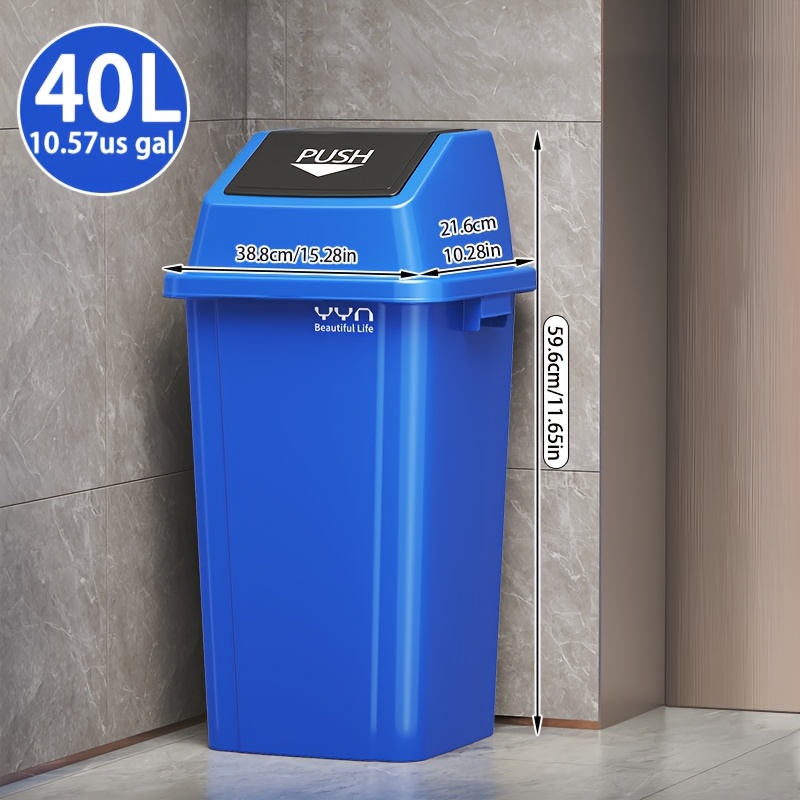 public place trash can 30l 40l 50l large capacity plastic trash bin rotating lid rectangular commercial trash   area waste paper bin   container kitchen food waste trash can with handle for office hotel   workshop