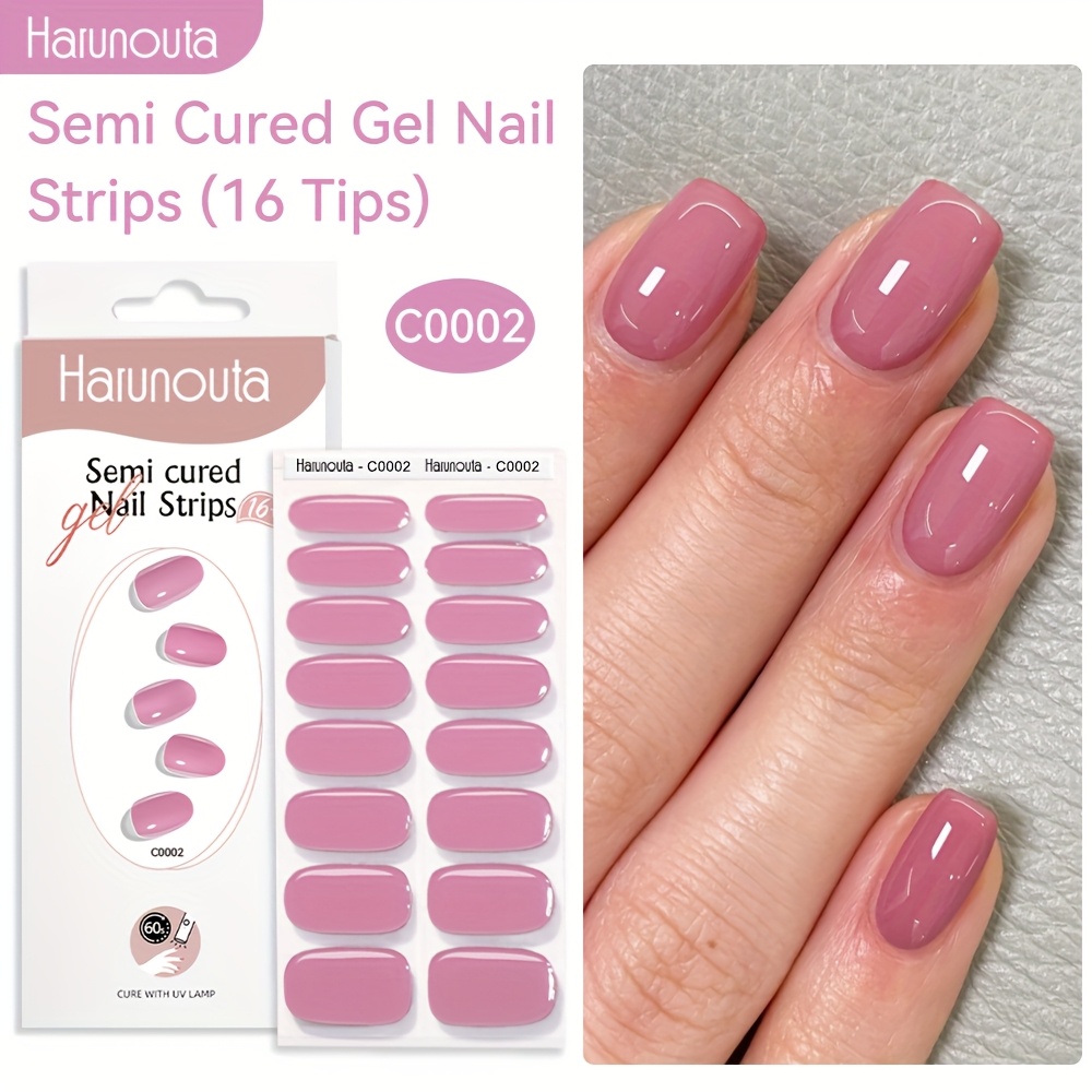 Harunouta 16strips Semi Cured Gel Nail Strips Gel Nail Stickers Gel Nail Wraps Gel Polish Stickers Nail Art Manicure For Nails For Grils Women Home Nails