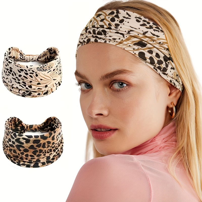

Fashionable Leopard Print Yoga Headband For Women - Wide Knot Absorption Sports Turban For Fitness And Hair Accessories