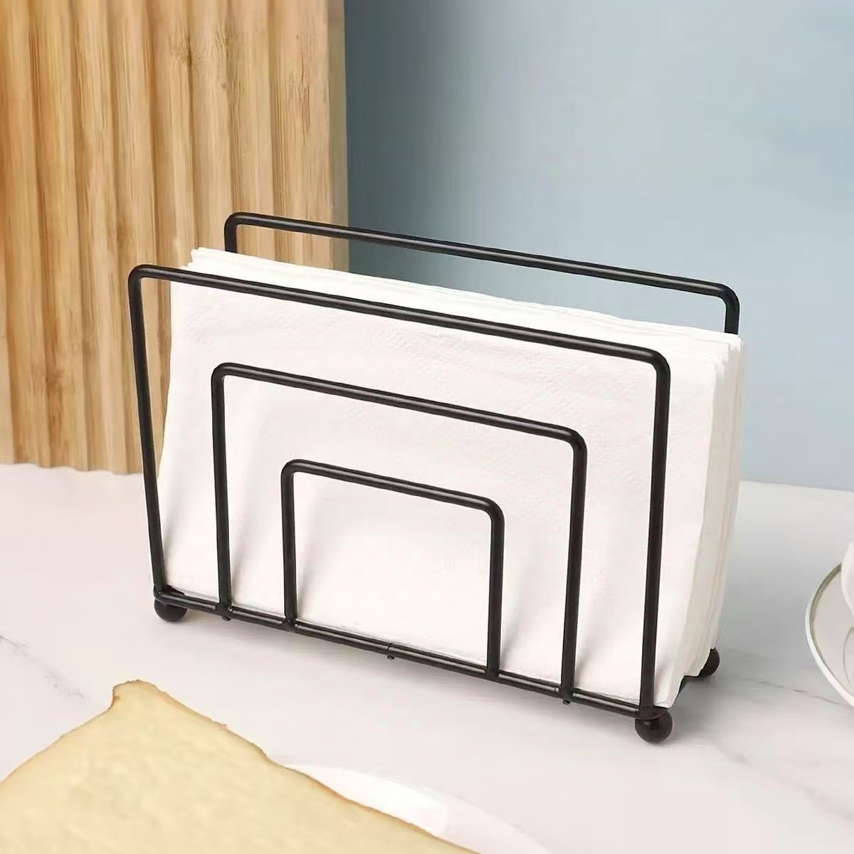 Image of Tissue Holder - Nordic Style Iron And Wood Base Tissue Holder - For Cafes, Hotels, Restaurants, Coffee Shops - Tissue Storage Rack - Metal Napkin Holder