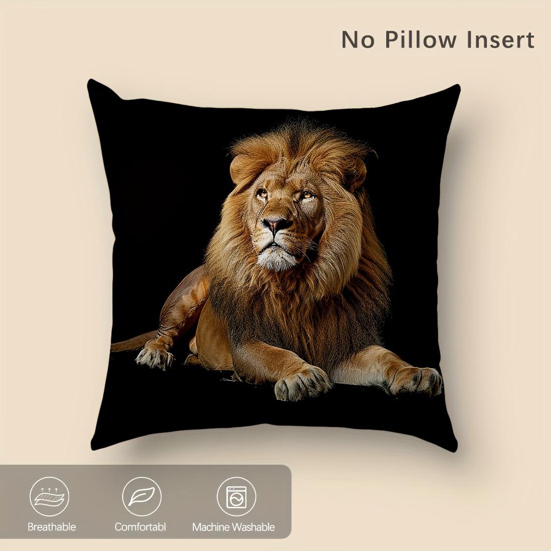 1pc 45x45cm Black Background Lion Photography Pillowcase, Car Pillowcase, Living Room Sofa Bedroom Pillowcase, Home Decor Pillowcase, No Insert, Single-sided Print