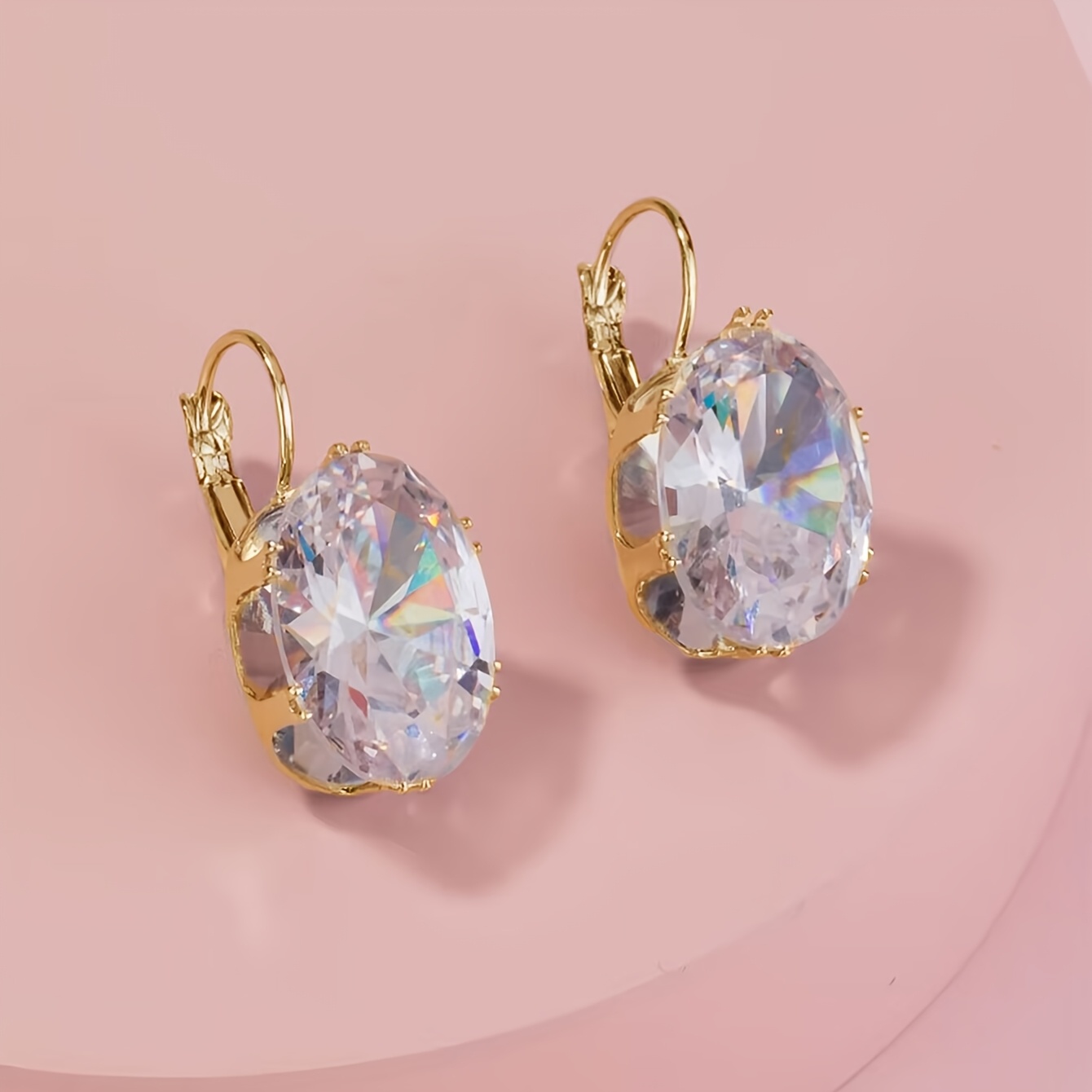 Women's Plated Cubic Synthetic Zirconia Oval Earrings
