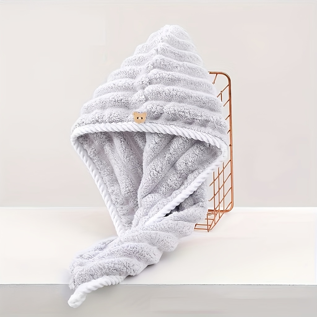 TEMU In , 1pc. Thickened Candy-striped Coral Hair Towel, Extra-large Wavy Pattern - Quick-drying, Super Soft And Durable Women's Headscarf. Suitable