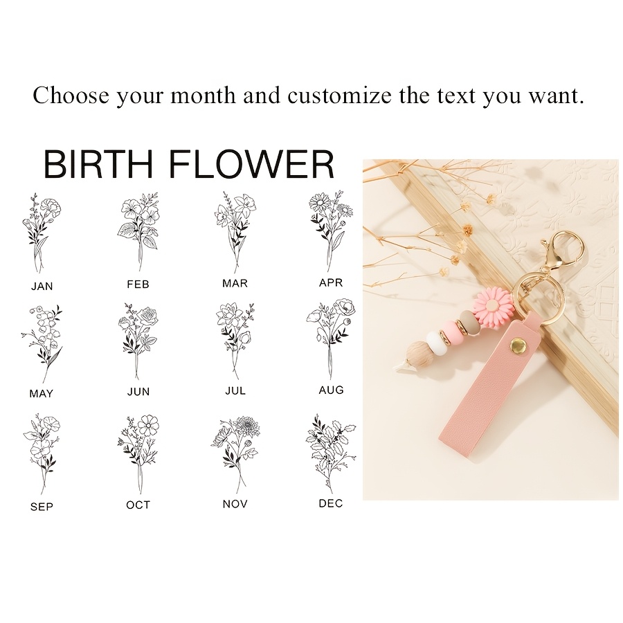 TEMU 1pc Personalized Birthday Daisy Beaded Key Ring, Customize Your And Name, Bridesmaid Key Chain/birthday Gift/flower Gift/teacher/bag Charm, Gift
