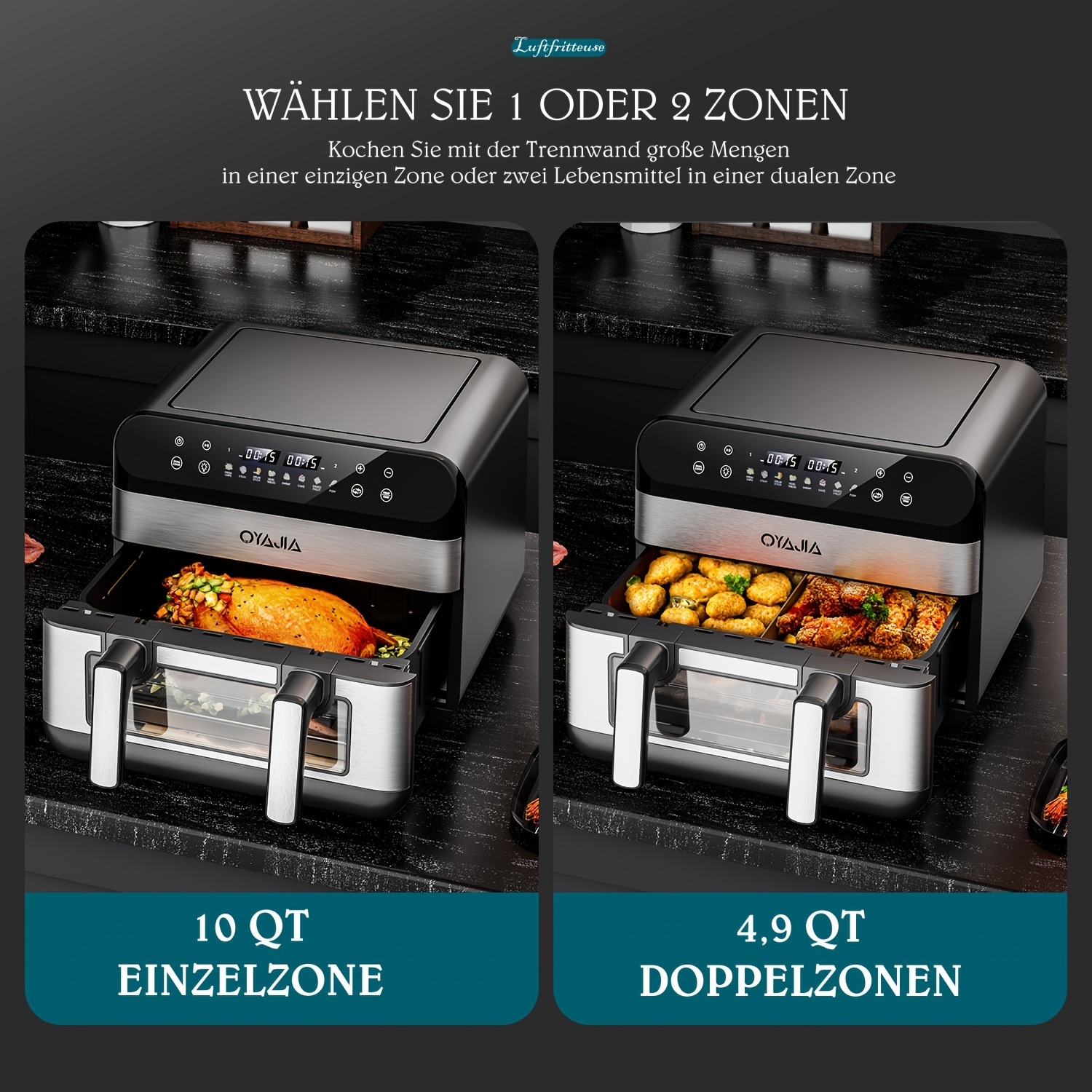 10L Dubbele Deur Airfryer met Gesplitste Kookfunctie 5L + 5L