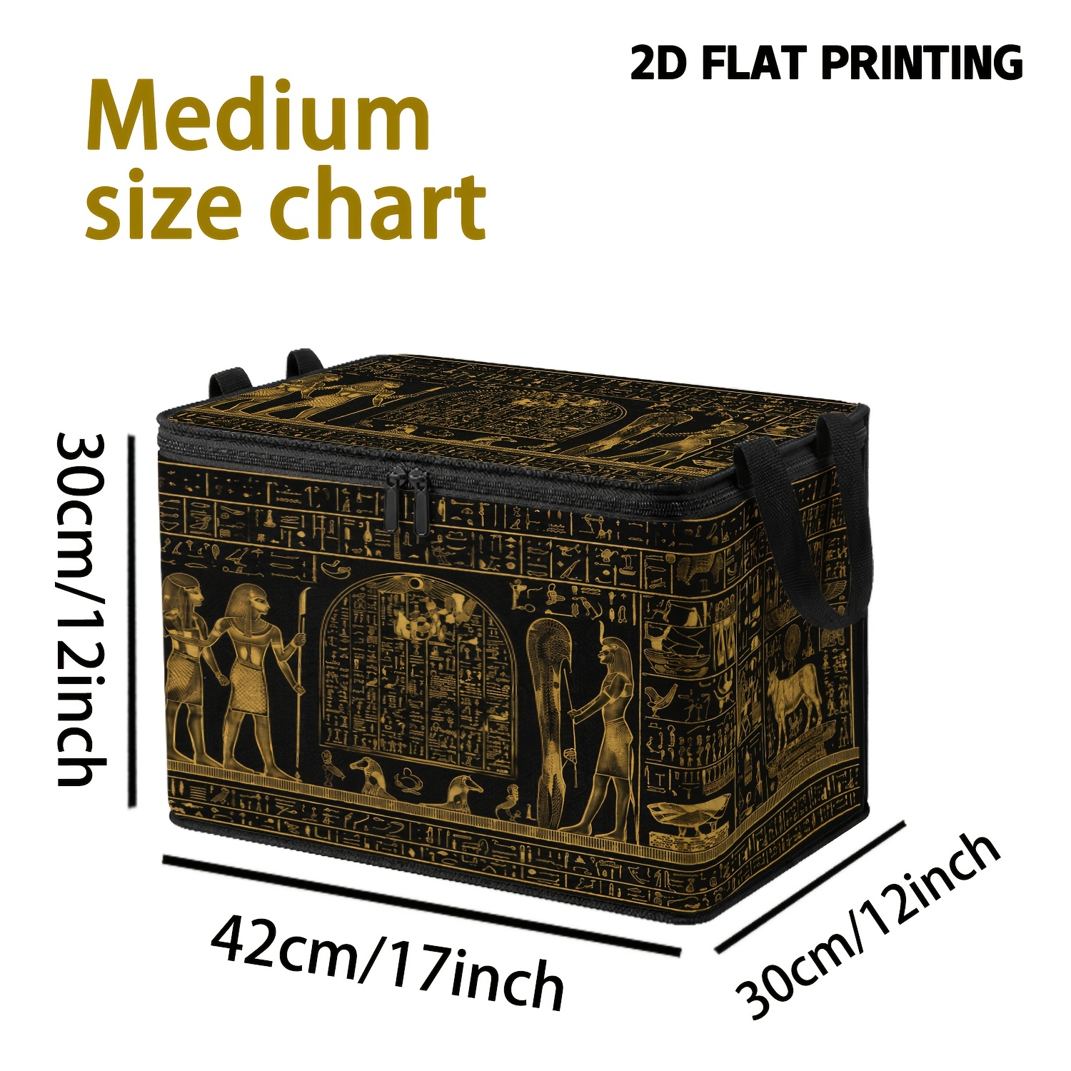 TEMU 1pc Large Ancient Egyptian Mural Storage Box With Zippered Flap Lid & Reinforced Handles - Octagonal Non-woven Suitable For Clothing Archiving,