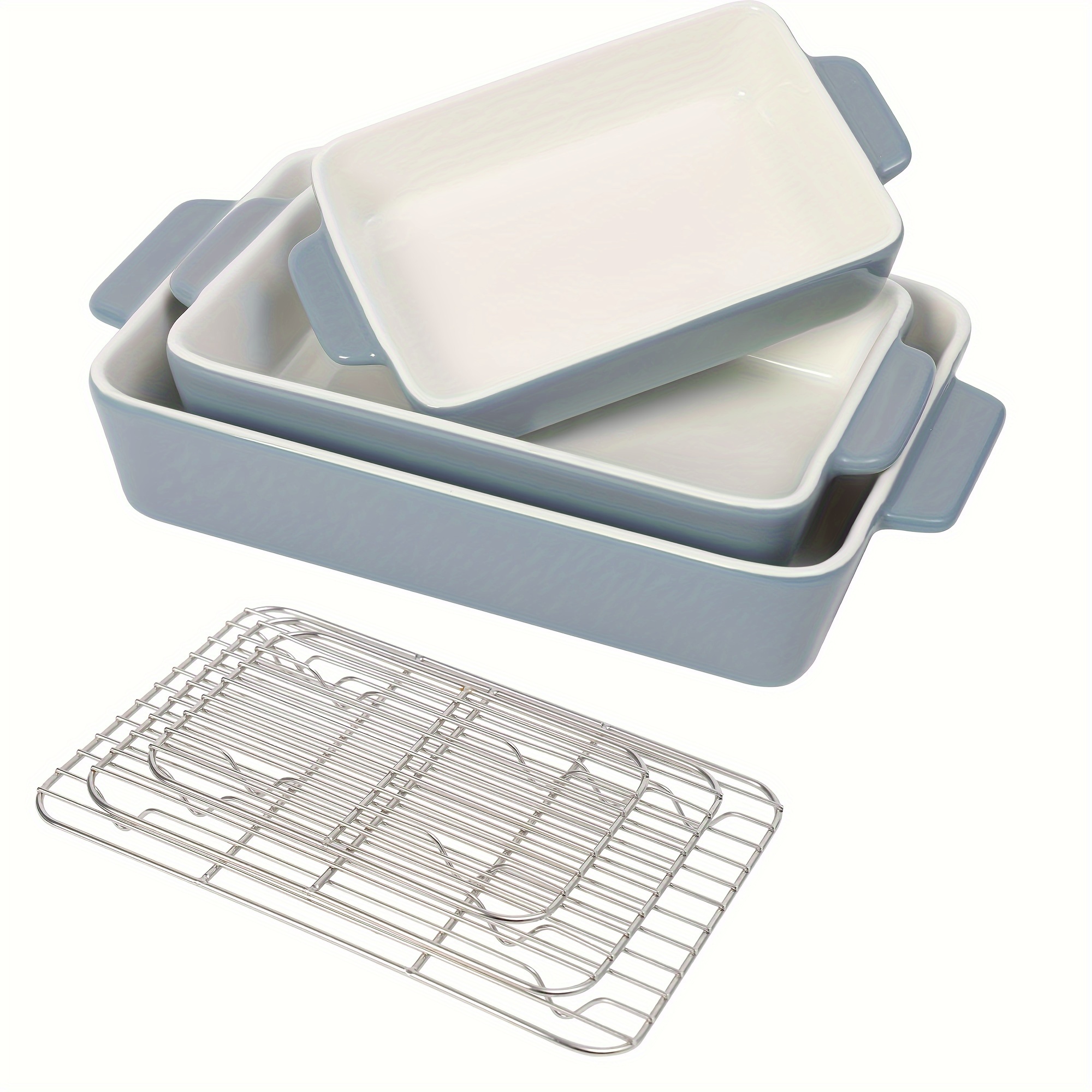 

Casserole Dishes For Oven With Iron Shelf, Ceramic Baking Dishes For Oven Set Of 3, Large Bakeware Pans For Lasagna, Rectangular Casserole Dish Set With Handles For Baking