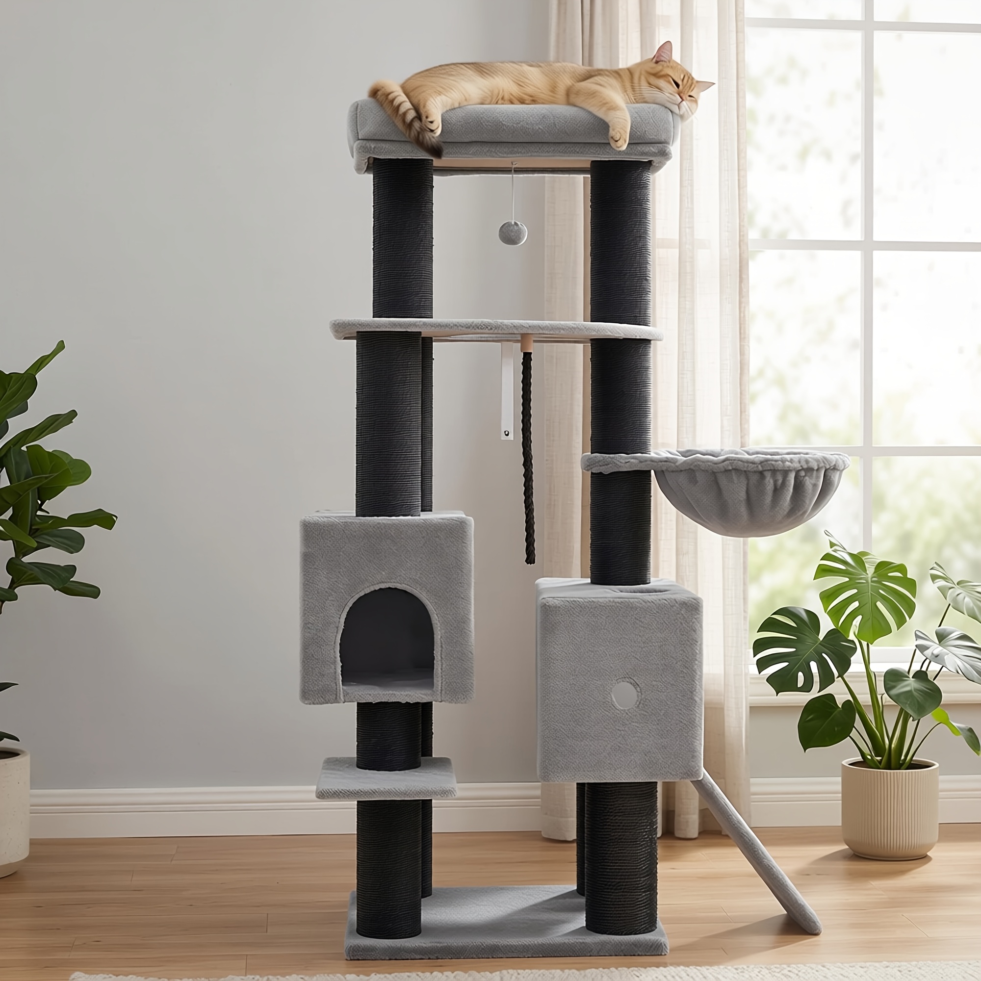 161cm Sturdy Cat Tree, Large Scratching Board + 10 Scratching Posts To Distribute Claw Grinding Force, 2 Large Cat Houses, 1 Scratching Post, , No Fighting For Space In Multi-cat Families