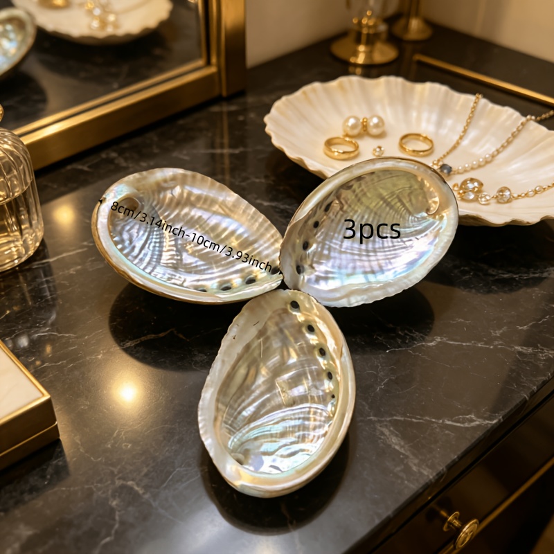 TEMU Ensemble de 3 plateaux en d'ormeau naturelle - irisée adaptée pour présentoir à bijoux, diffuseur d'aromathérapie et porte-encens, plateau ovale