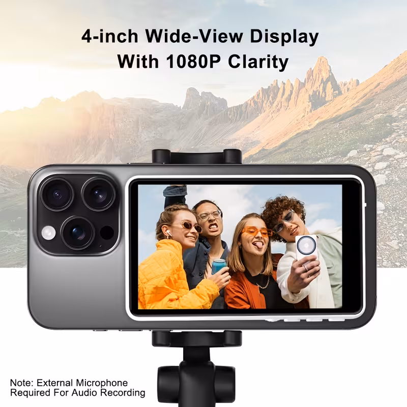wireless selfie monitor screen 1500mah magnetic phone vlog selfie screen with and remote control 3 level brightness wireless mirroring for back camera live no delay content creation vlogging accessory portable monitor sleek screen durable build display remote control monitor photographers creators details 0