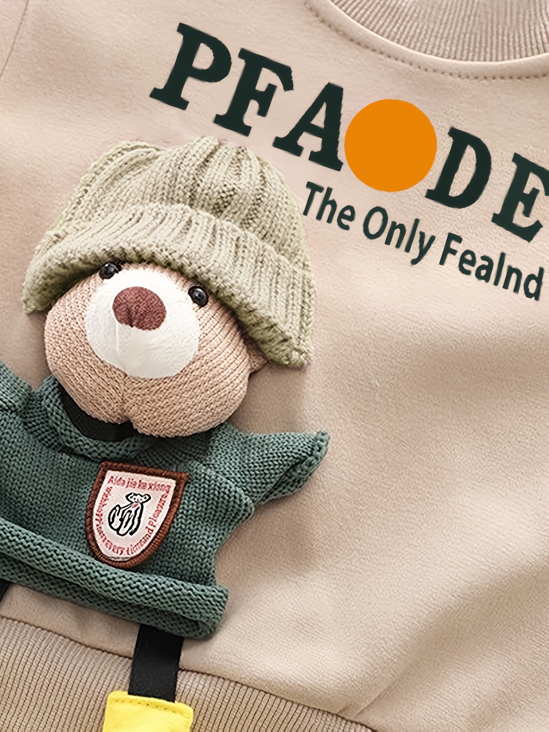 autumn and winter boys grey round neck english language printed sweatshirt and tapered long pants set with cartoon bear accessories design   suitable for   occasions suitable for outdoor wear suitable for school wear boys set   outdoor Product details 2