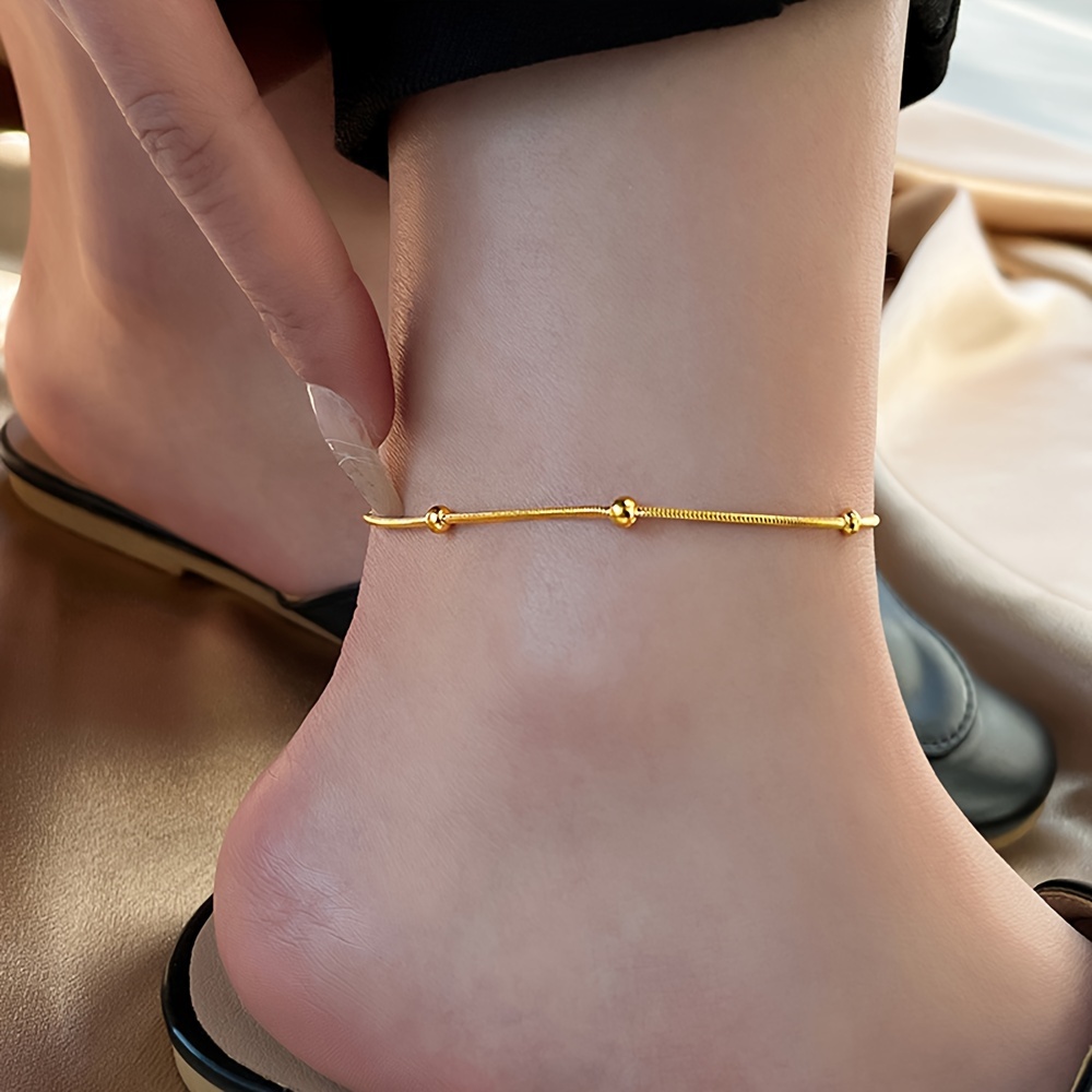 

Nooxian Elegant Cute Anklet For Women, 18k Golden Plated, Simple Ball Charm Snake Chain, 304 Stainless Steel, , Adjustable Foot Jewelry For Daily & Vacation Wear - All Compatible