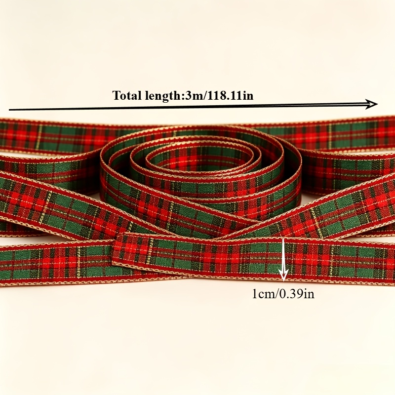 TEMU 118.11in Christmas Red And Green Checkered Ribbon, With , Festive Gift Box Weaving Ribbon. Suitable For Packaging Christmas Gift Boxes,
