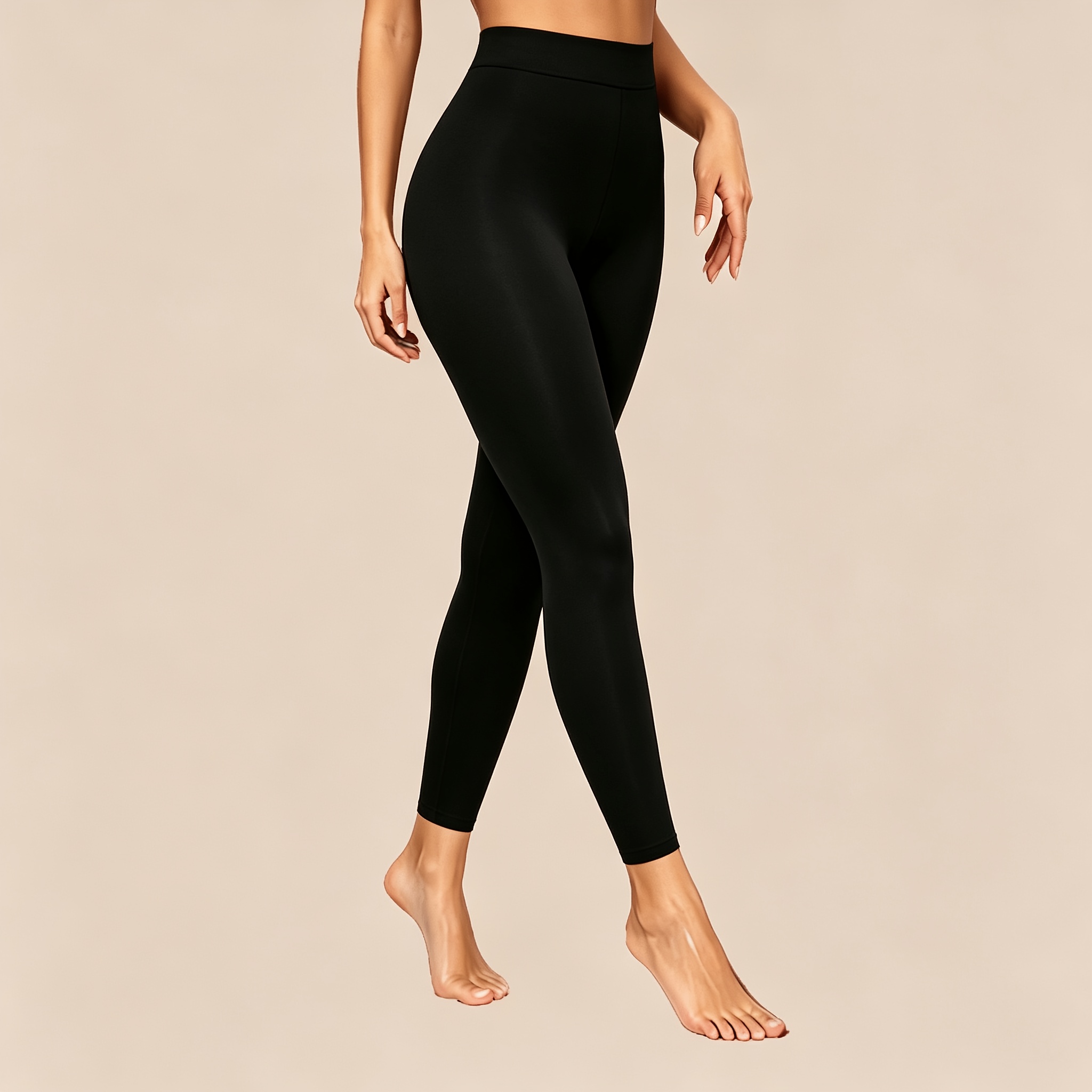 TEMU Women's Warm Plush Knee-length Tights, Thickened Leggings, Soft And Skin-friendly, Non-constricting, Comfortable For . Suitable For Home Office,