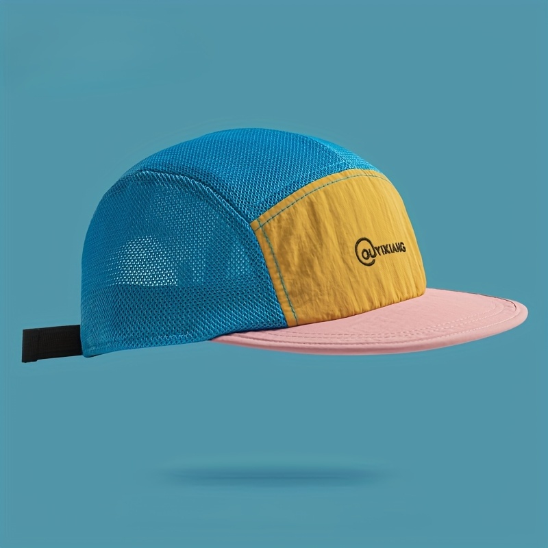 TEMU Summer Outdoor Breathable Mesh 5-panel Multicolor Flat Brim Baseball Unisex All-match Camping Quick-dry Thin Duckbill Hat