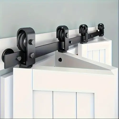 36 bi folding sliding barn door hardware track kit heavy duty top mounted black roller for 2 doors doors not included