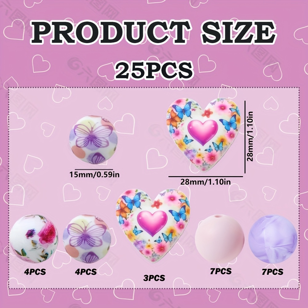 TEMU 25pcs Silicone Heart Beads | 15mm Round Charms For Earrings, Necklaces, Bag Chains, Phone Pendants, Keychains, Makeup Brush Kits - Valentine's