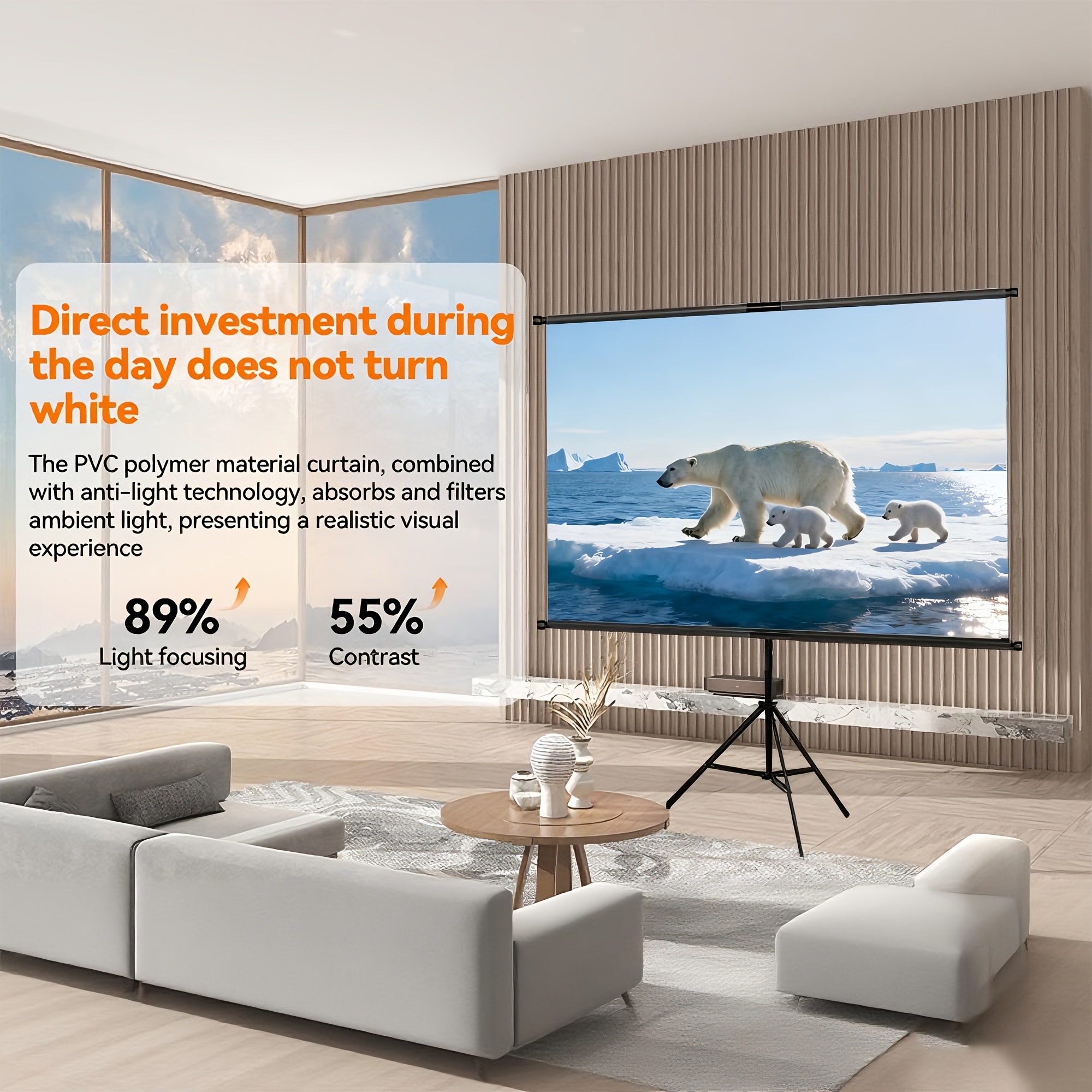 Image of 84-inch Portable Projection Screen With Stand - Foldable Wrinkle-resistant Washable Gray Fabric Suitable For Indoor/outdoor Home Theater, Compatible For Projectors, , Classrooms, Offices, Parties