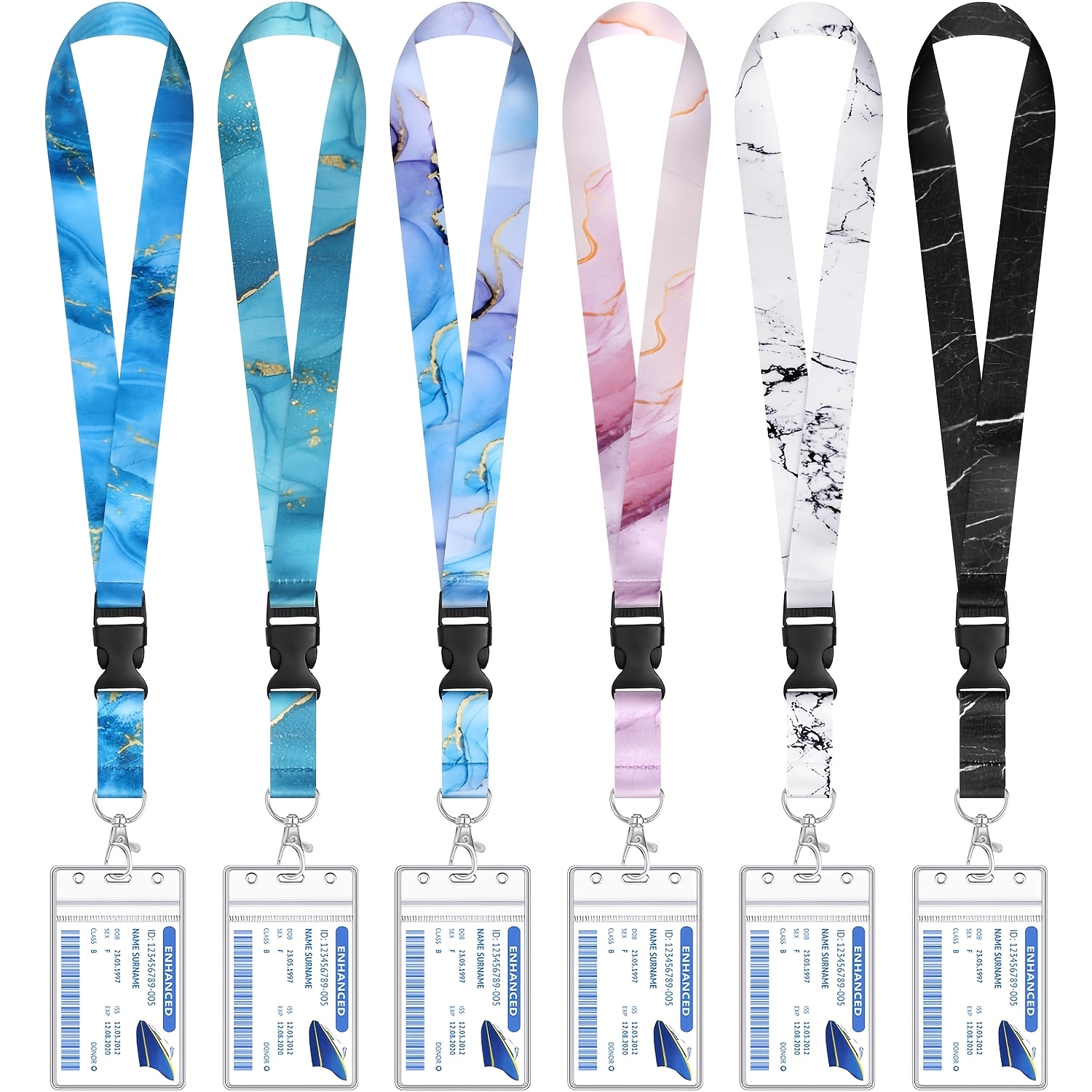 TEMU 2d 6 Pack Cruise Lanyards With Id Badge Holders - Detachable Marble Lanyard Suitable Id Badges, Detachable Id Holders For Nautical Accessories,