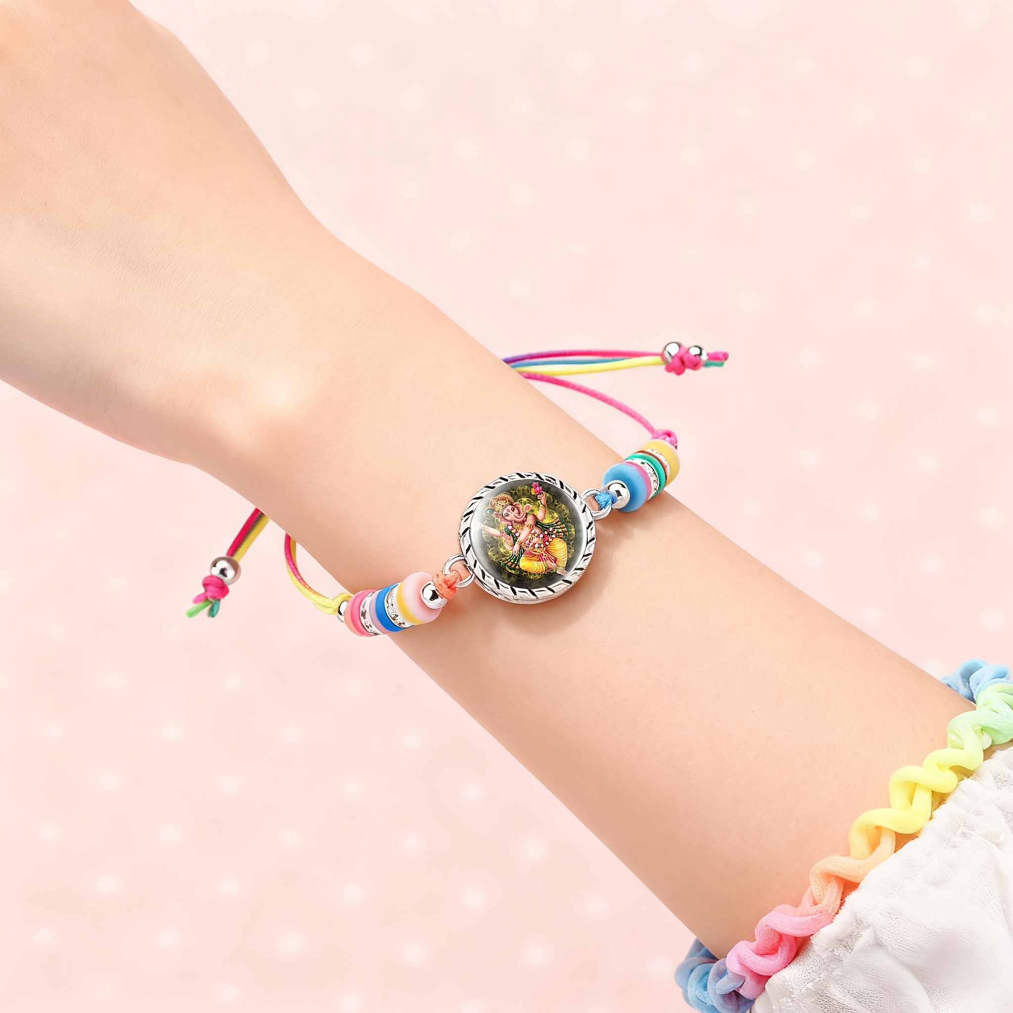 Multicolor Ganesh Ganesha Bead Bracelet, Adjustable Gift