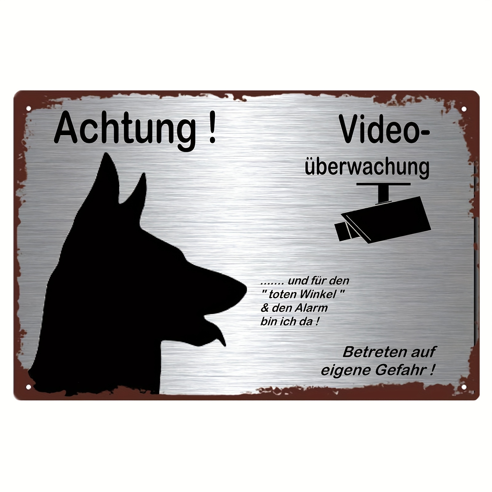 

German Shepherd Video Surveillance Warning Sign - Metal Dog Alert, 8x12 Inches, In , Ginger, , White, Pink, Black