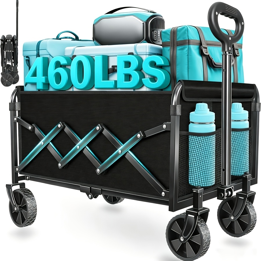 TEMU 3 Models: 780/520/380lbs. High-capacity Heavy-duty Foldable - Black Terrain Folding Wagons With Large 5-inch Wheels - Portable Utility Carts