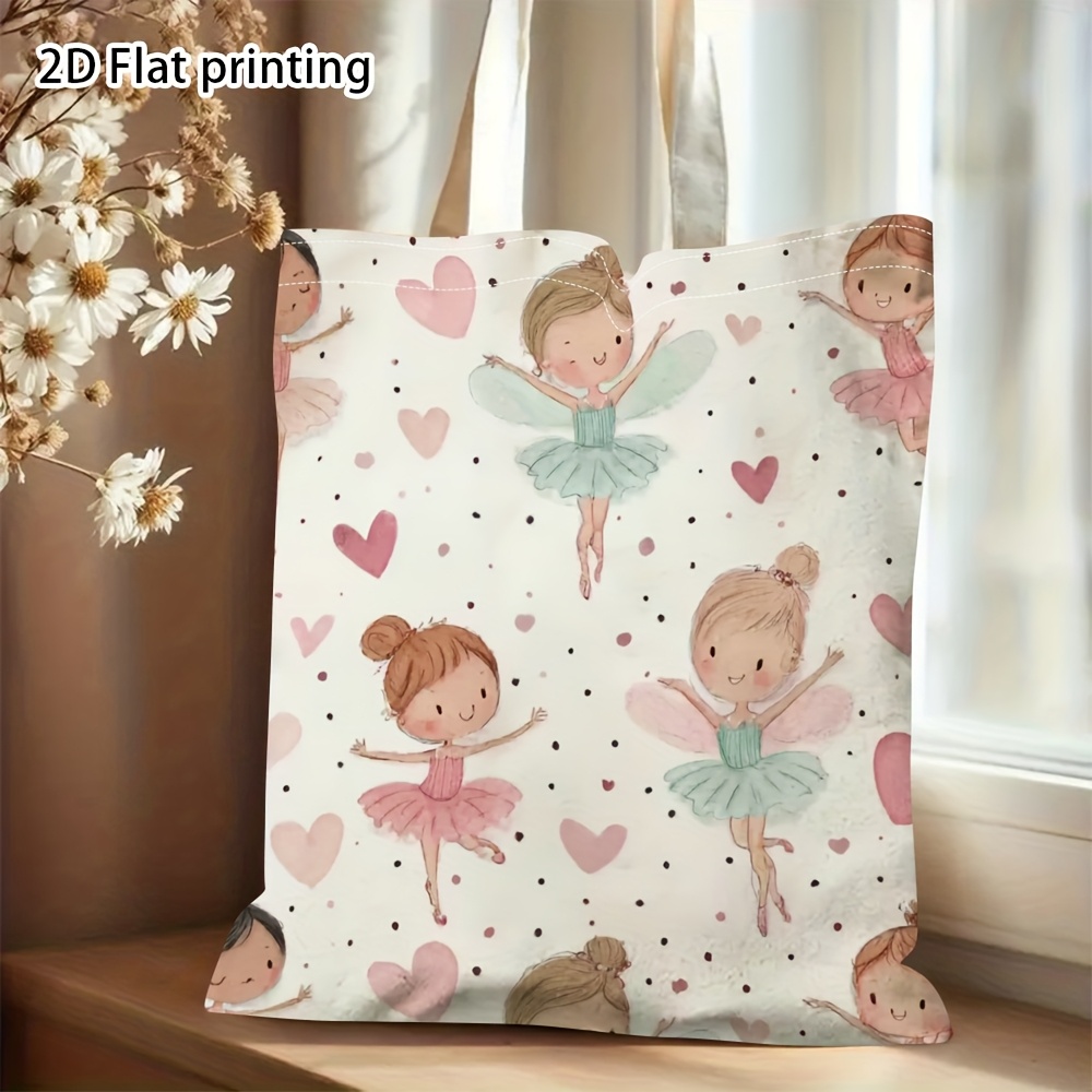 TEMU Bolsa tote de cara con impresión 2D, diseño de bailarinas y corazones, ideal para a día, , de ocasión, diseño sin cierre, bolso _ZSFBD5315