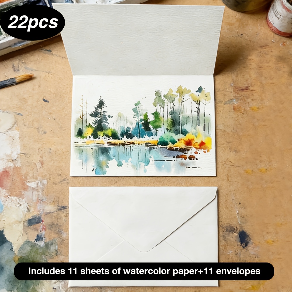TEMU 22/42pcs Watercolor Sketch Paper Greeting Cards - A Set That Includes Watercolor Sketch Paper And Envelopes: High-quality 300g Watercolor Paper
