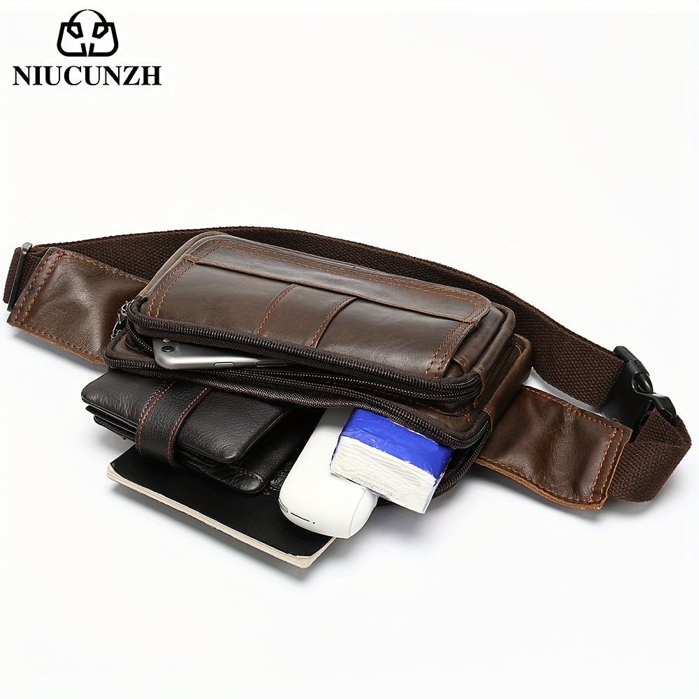 1 pieza, bolso de cintura/pecho de cuero   para hombre, bolso cruzado casual para viajes 5