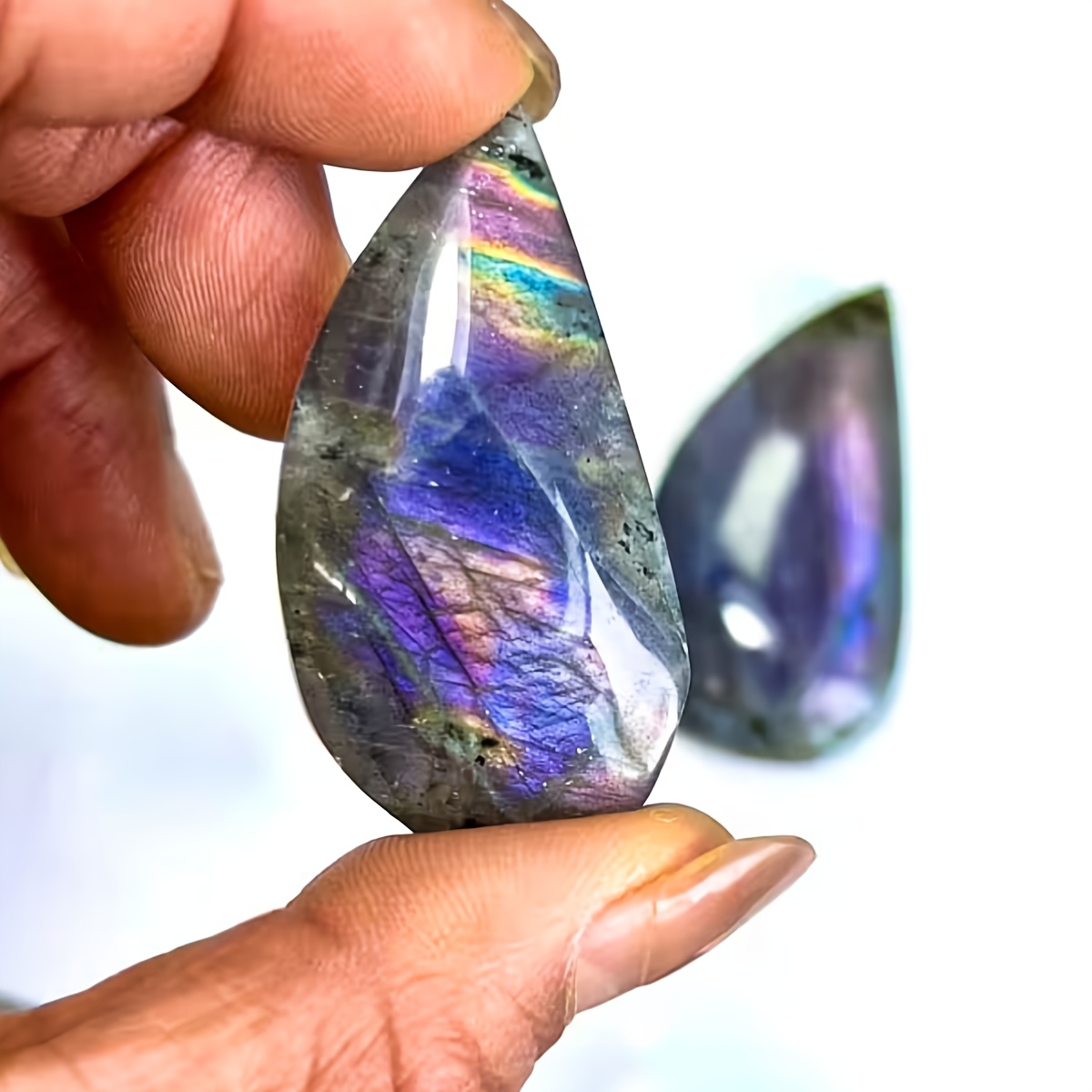 TEMU 1pc/2pcs Natural Purple Pear Shaped -polished And Colorful With Purple Pink Iridescent Flash, Random Color And Shape, Making, Necklace Pendant,