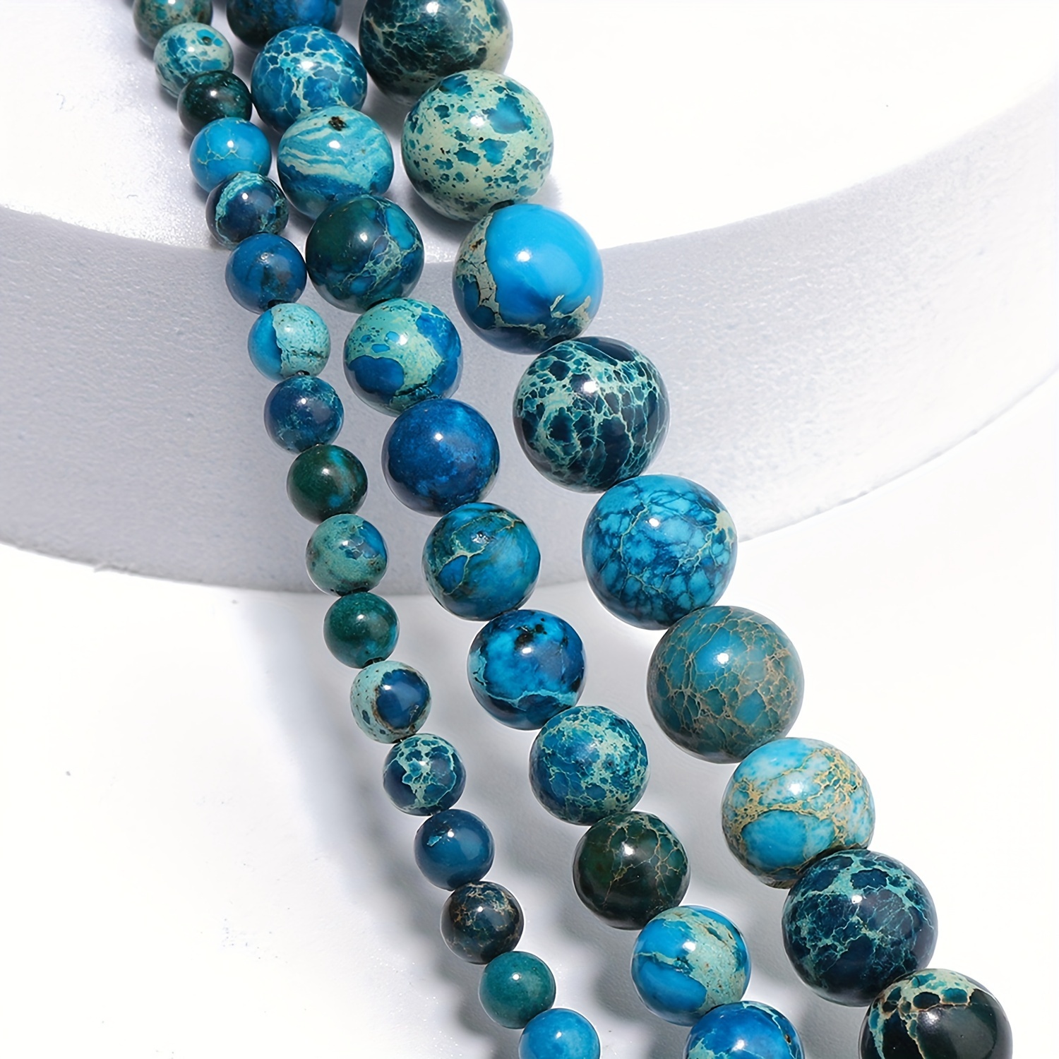 TEMU Natural Stone Sea Sediment Jasper Beads - Elegant Dark Blue Spacer Beads For Diy Jewelry Making, Bracelets & Necklaces - Unique Handcrafted Gift Beads, 91/61/43pcs Pack