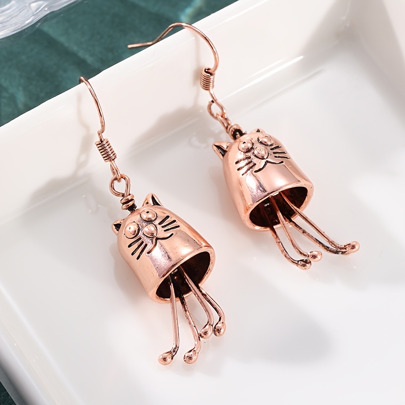 Vintage Copper Cat Earrings, Bohemian Style Gift