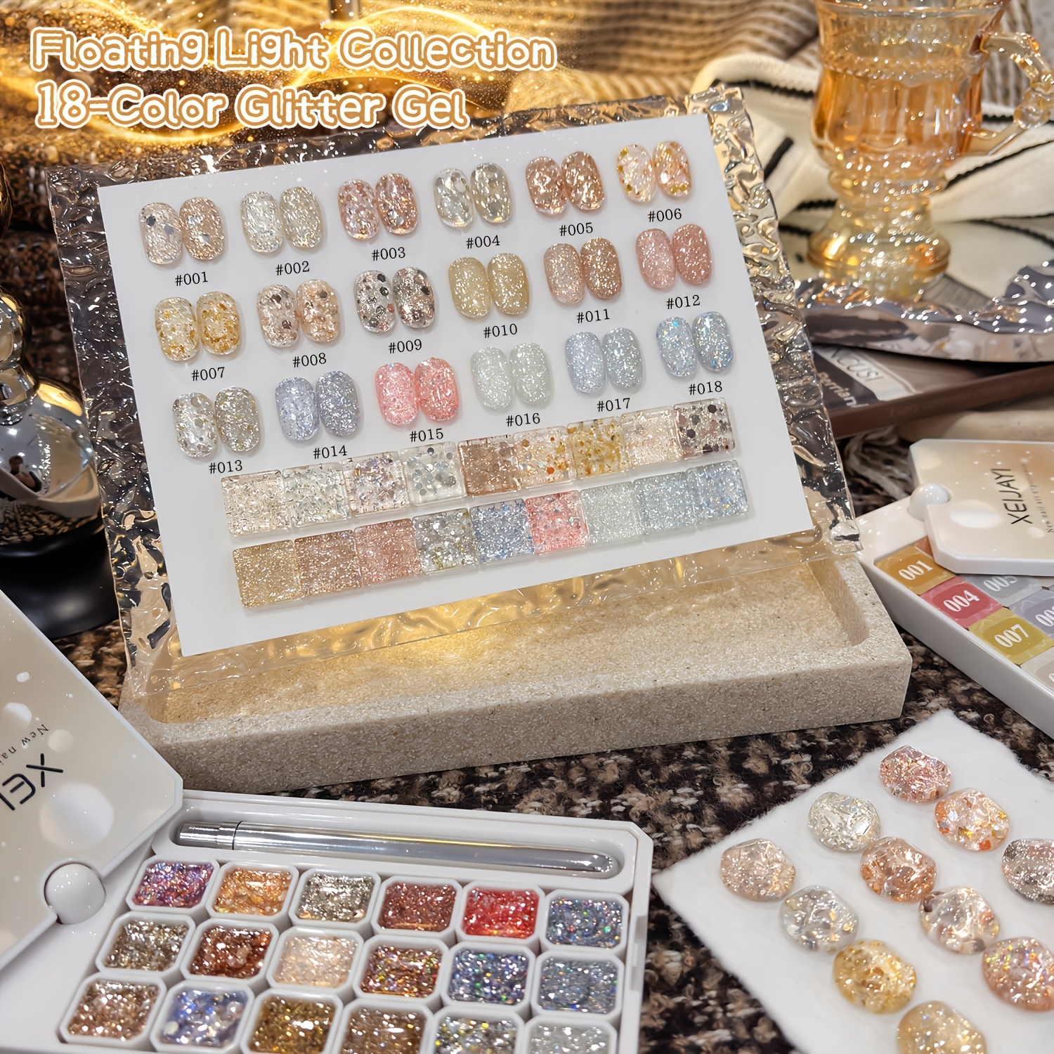 Image of Xeijayi 18 Grid Glitter Gel --- 2026 New Nail Fine Glitter Sequins Gel 18 Grid Set, High Color Gel Nail Polish, And Shiny