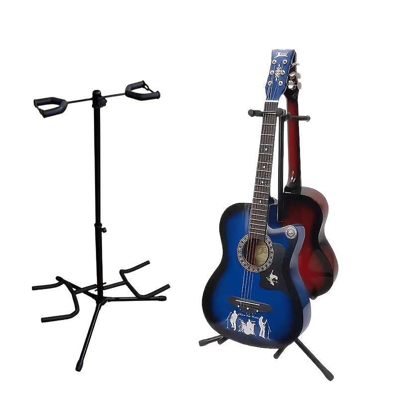 TEMU Portable Dual Head Guitar Stand, Height Adjustable, Floor-standing Multi-guitar Stand, With Non-slip Rubber And Foam , Guitar Rack For Acoustic