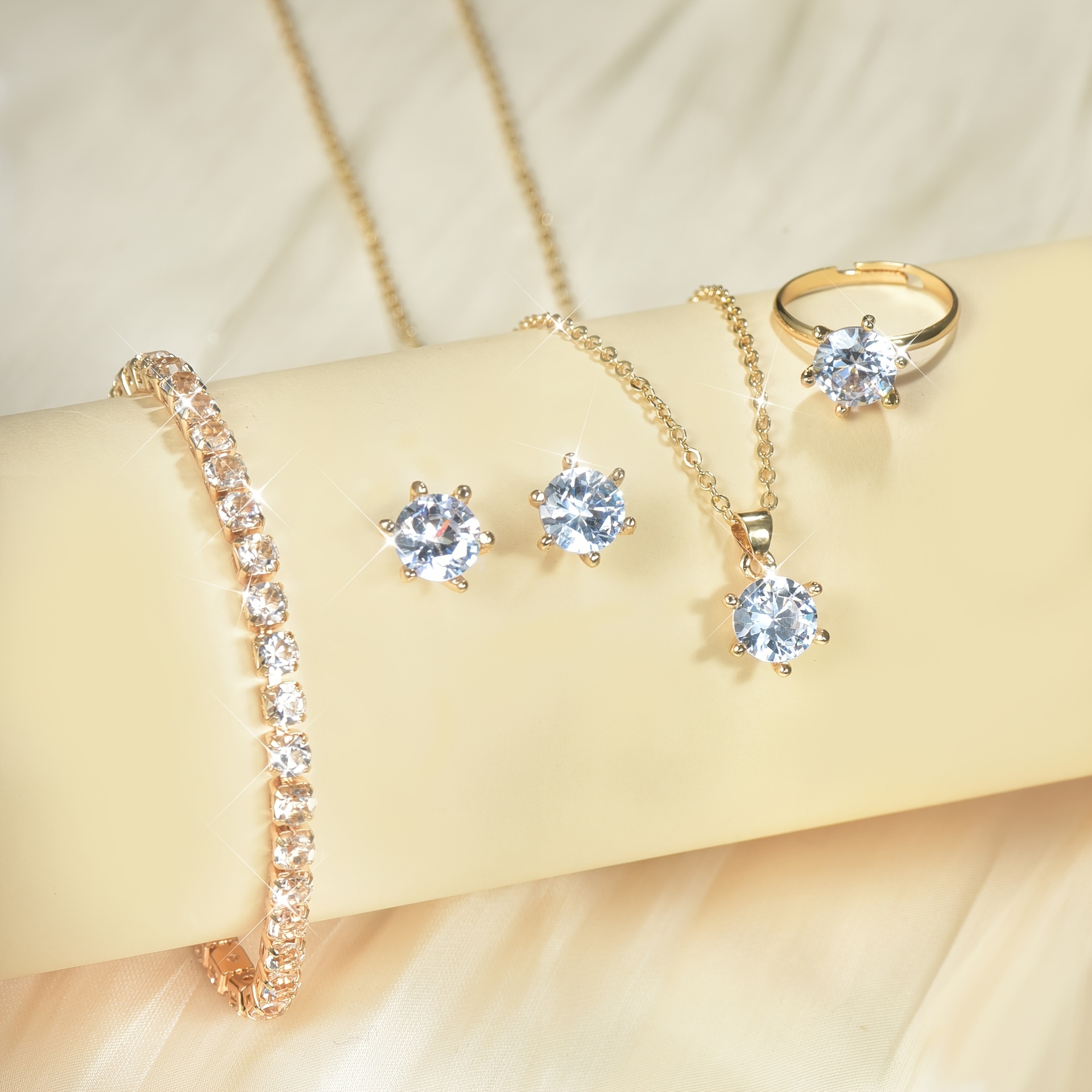 TEMU Zirconia Jewelry Jewelry Set Earrings, Necklaces, Rings, Bracelets, Four-piece Sets Of Casual Gifts
