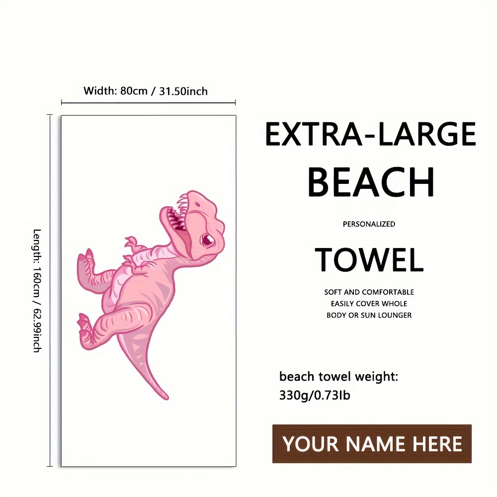 TEMU [customized] 1pc Customized Beach Towel, Personalized Dinosaur And Seahorse Print Towel, Soft Absorbent Bath Towel, Large -proof Beach Blanket,
