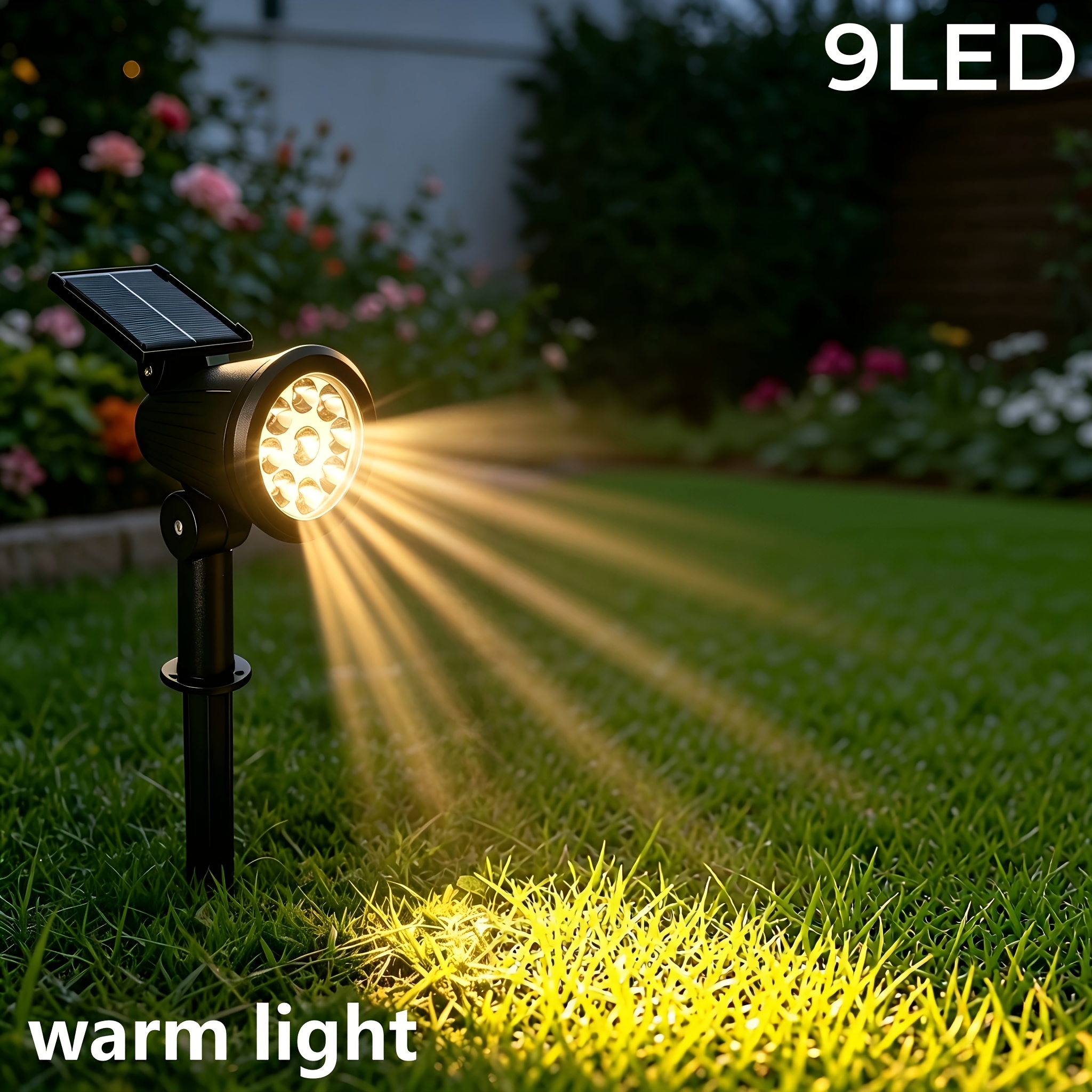 TEMU 1-pack 9 Led Solar Spotlight, Ip65 Outdoor Solar Landscape Light, Courtyard Lawn Light, Illuminates Courtyards, Gardens, , And Trees, Suitable